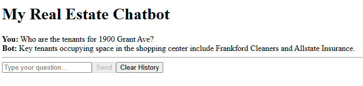 Chatbot answering a database‑backed question about 1900 Grant tenants